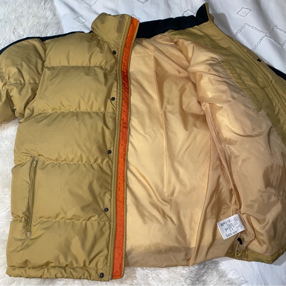 Nike | Rare Vintage Down Puffer Jacket Full Zip Hooded Muted Yellow Black Stripe - Picture 10 of 16